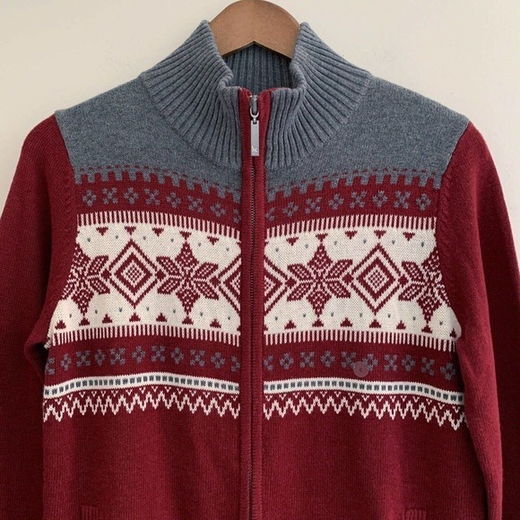 Eddie Bauer Fair Isle Zip Front Cardigan Sweater Large NEW NWOT - Picture 2 of 5